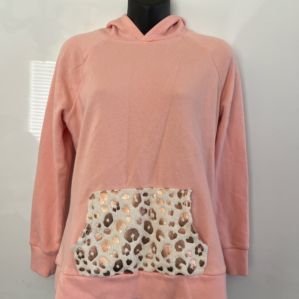 Justice Girls’ Pink Fox Hoodie Children’s 8/10 Medium Animal Print Sweatshirt